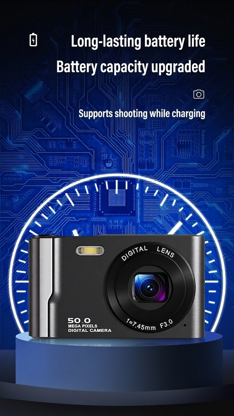 50-Megapixel-Digitalkamera mit 4K-Videofunktion, 16-fachem Zoom, 2,8-Zoll-HD-Bildschirm und 120 Minuten Akkulaufzeit