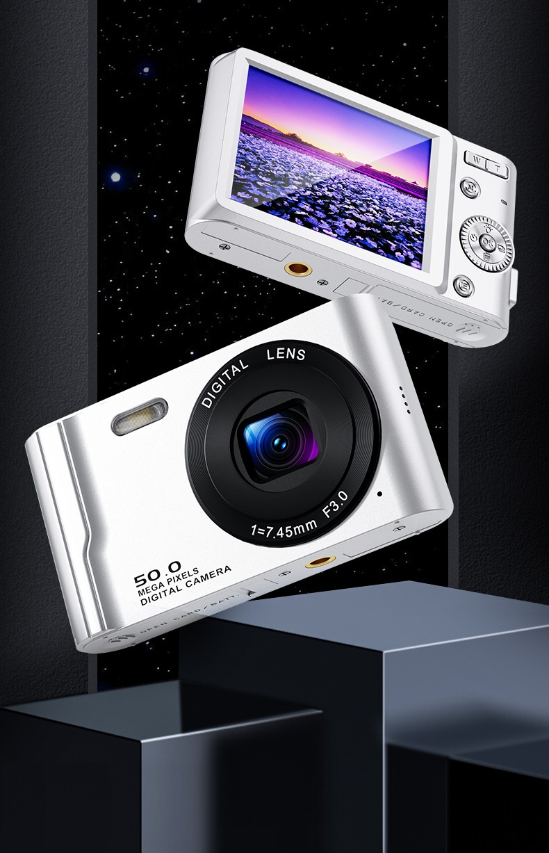 50-Megapixel-Digitalkamera mit 4K-Videofunktion, 16-fachem Zoom, 2,8-Zoll-HD-Bildschirm und 120 Minuten Akkulaufzeit