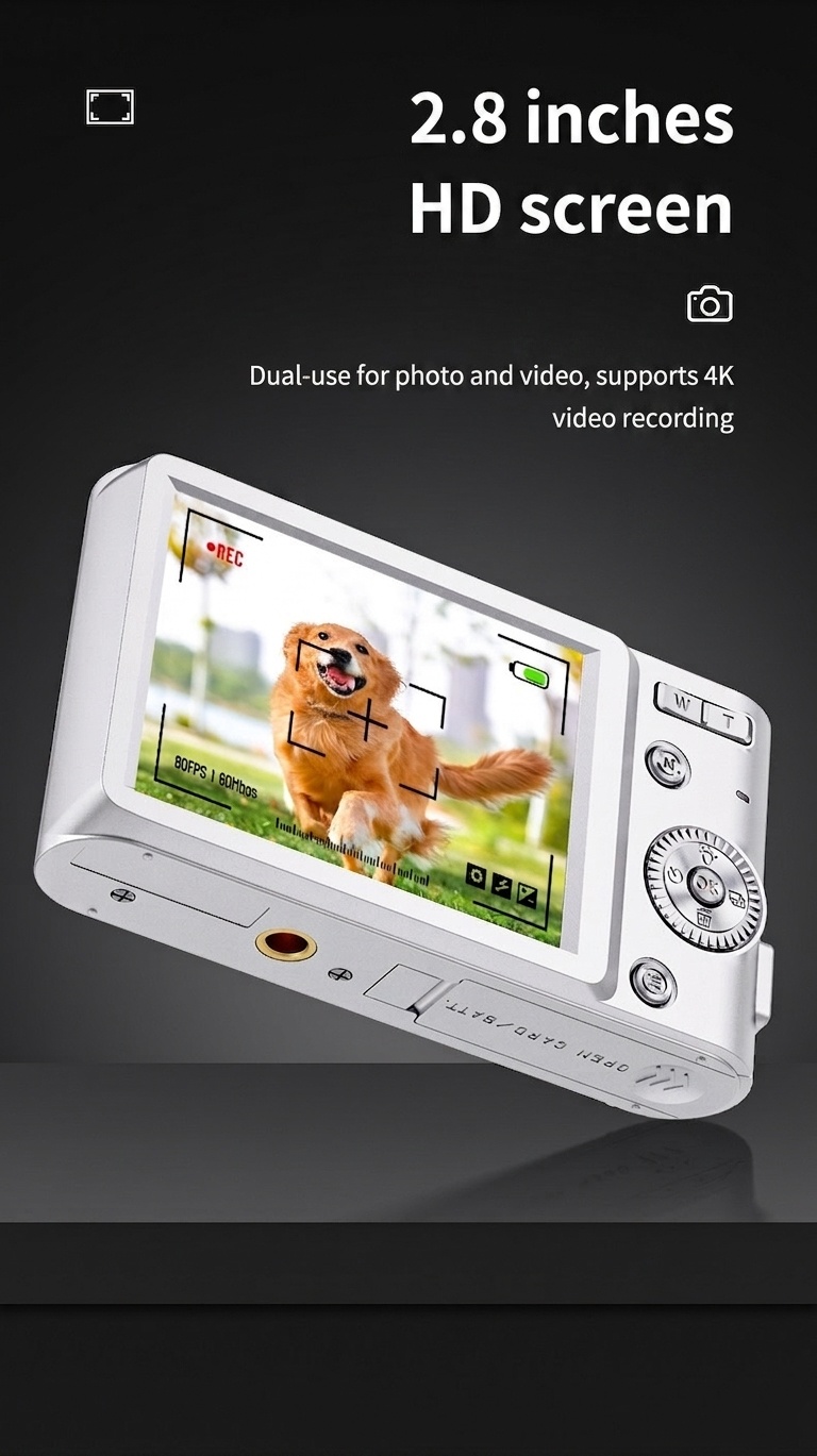 50-Megapixel-Digitalkamera mit 4K-Videofunktion, 16-fachem Zoom, 2,8-Zoll-HD-Bildschirm und 120 Minuten Akkulaufzeit