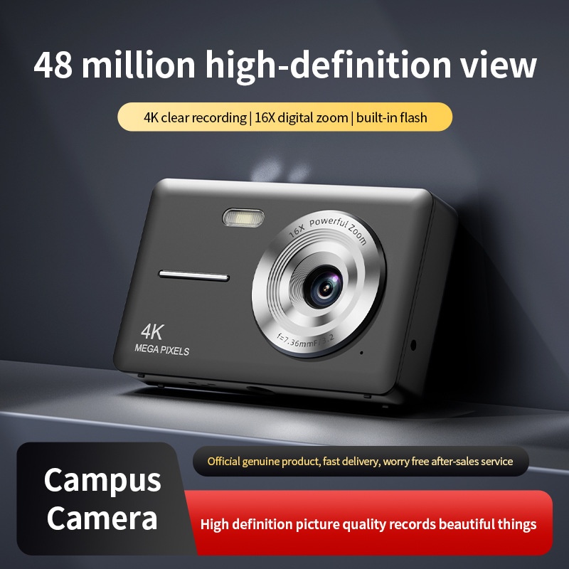 4K Digital Campus Camera 48MP, 16X Digital Zoom, Built-in Flash, Type-C Charging, Extended Battery Life