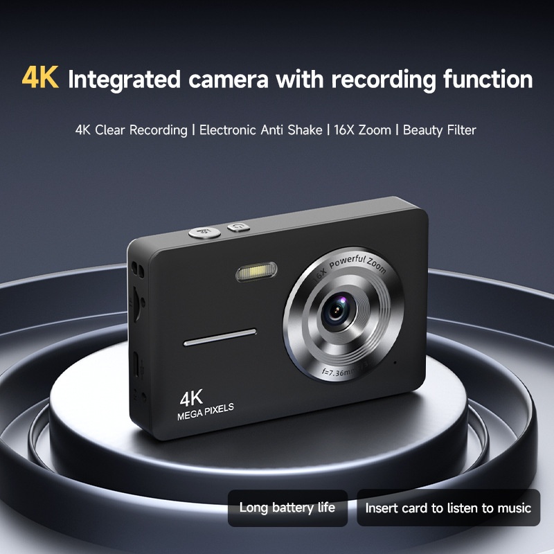 4K Digital Campus Camera 48MP, 16X Digital Zoom, Built-in Flash, Type-C Charging, Extended Battery Life
