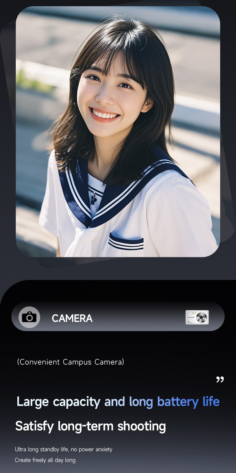 4K Digital Campus Camera 48MP, 16X Digital Zoom, Built-in Flash, Type-C Charging, Extended Battery Life