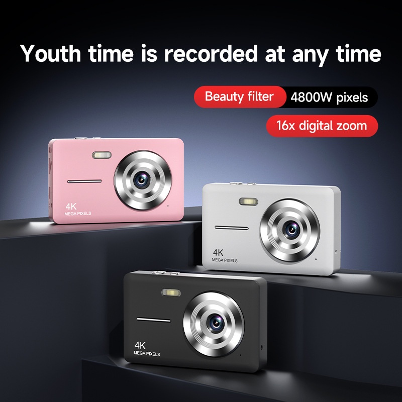 4K Digital Campus Camera 48MP, 16X Digital Zoom, Built-in Flash, Type-C Charging, Extended Battery Life