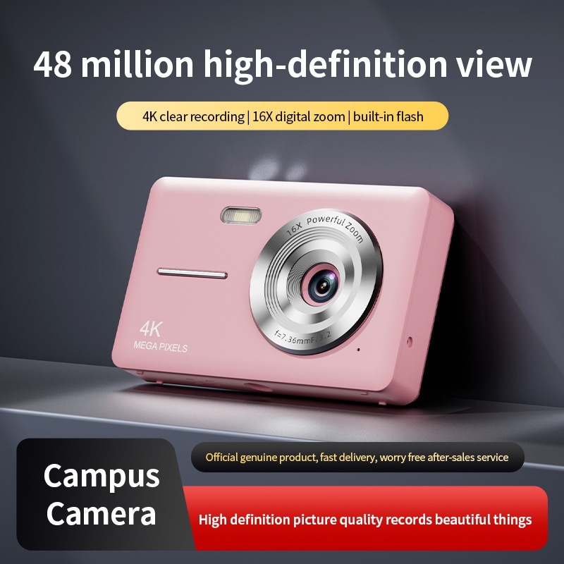 4K Digital Campus Camera 48MP, 16X Digital Zoom, Built-in Flash, Type-C Charging, Extended Battery Life