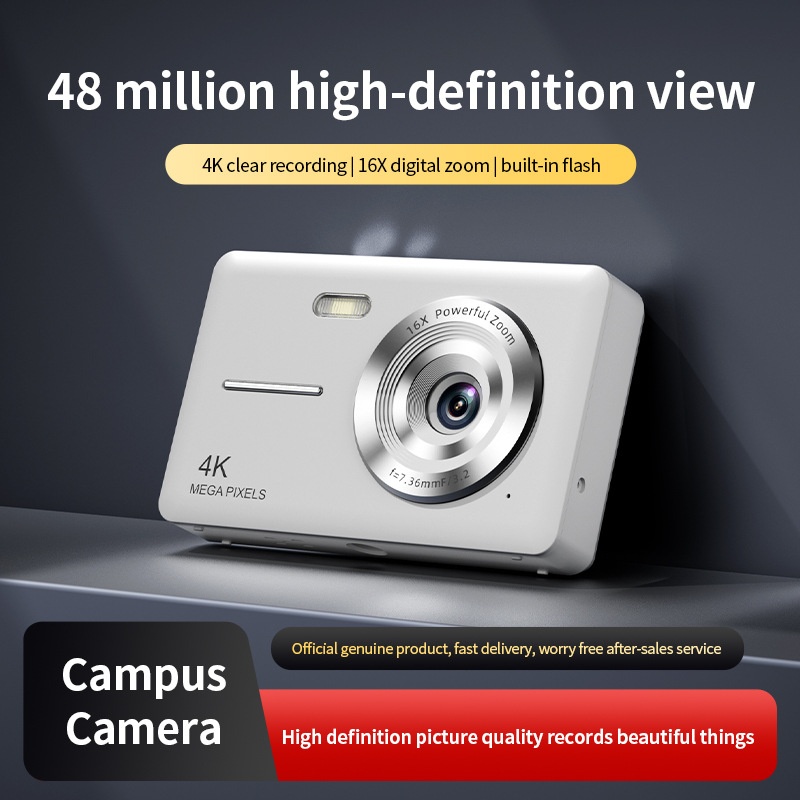 4K Digital Campus Camera 48MP, 16X Digital Zoom, Built-in Flash, Type-C Charging, Extended Battery Life