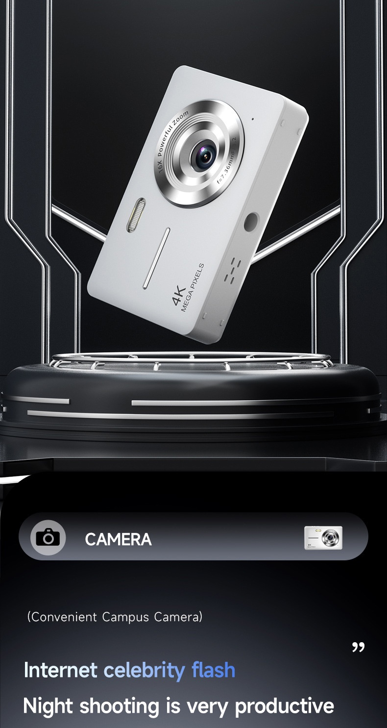 4K Digital Campus Camera 48MP, 16X Digital Zoom, Built-in Flash, Type-C Charging, Extended Battery Life