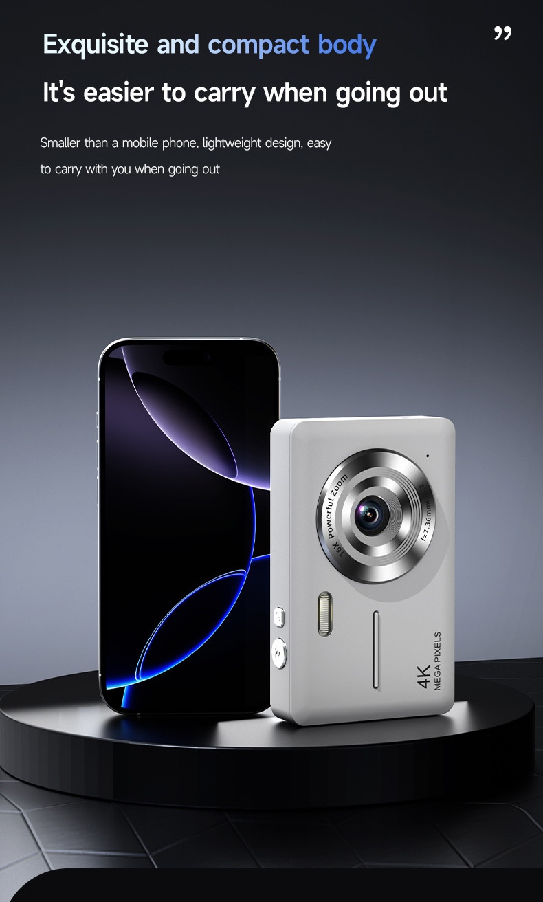 4K Digital Campus Camera 48MP, 16X Digital Zoom, Built-in Flash, Type-C Charging, Extended Battery Life
