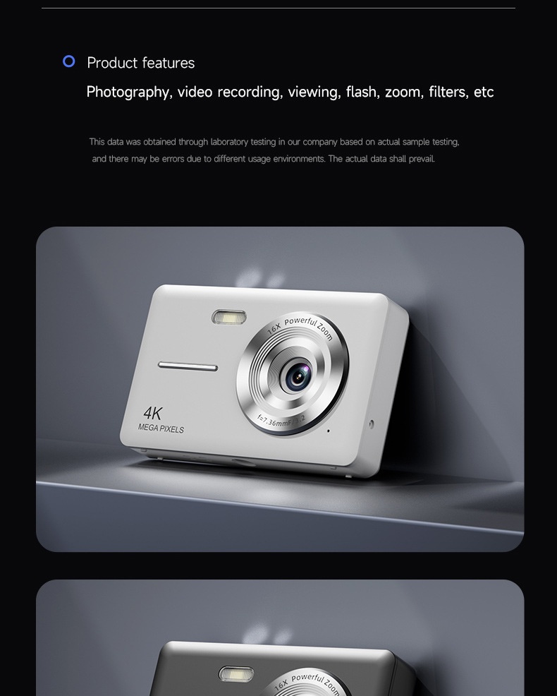 4K Digital Campus Camera 48MP, 16X Digital Zoom, Built-in Flash, Type-C Charging, Extended Battery Life