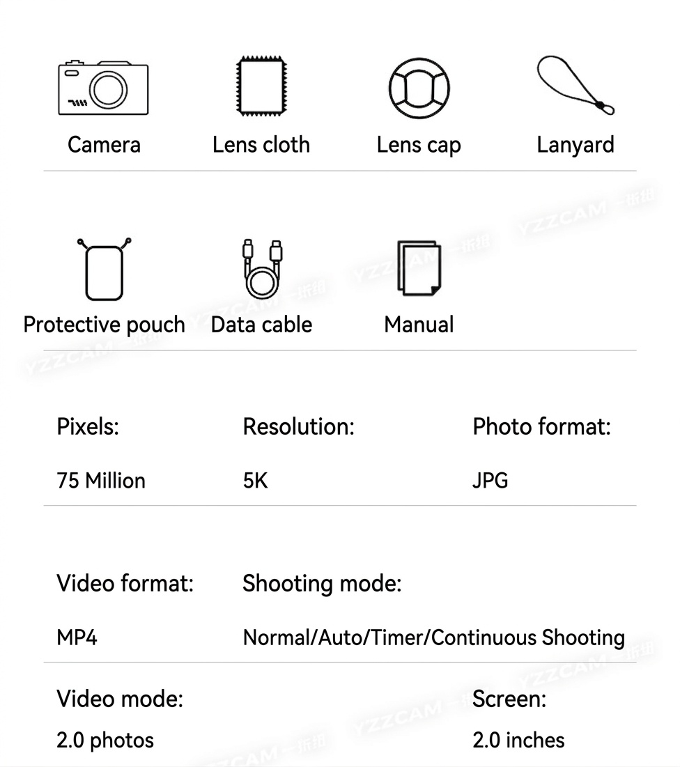 5K Digital Camera 75MP with 3-Inch 180° Flip Screen, WiFi Sharing, 18x Zoom, Smart Beauty Mode, 1150mAh Battery