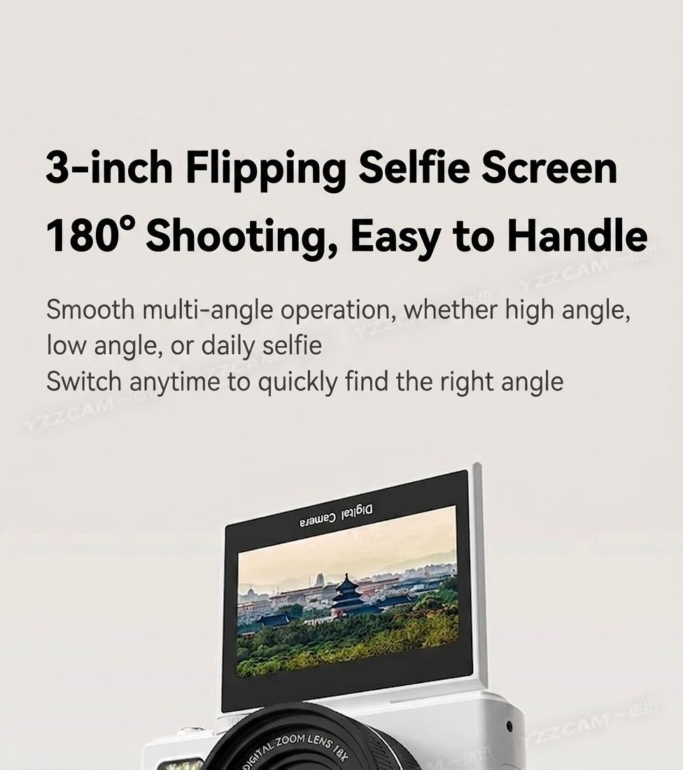 5K Digital Camera 75MP with 3-Inch 180° Flip Screen, WiFi Sharing, 18x Zoom, Smart Beauty Mode, 1150mAh Battery