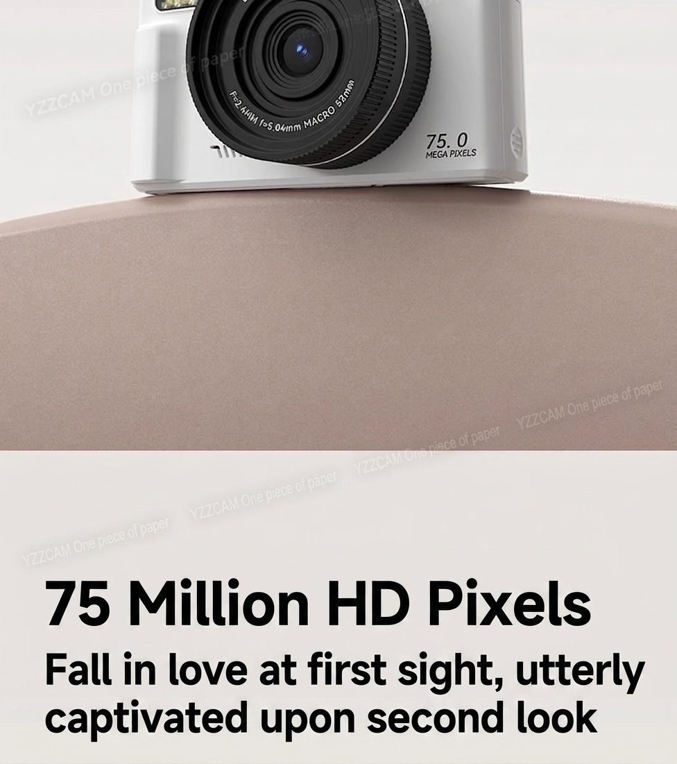 5K Digital Camera 75MP with 3-Inch 180° Flip Screen, WiFi Sharing, 18x Zoom, Smart Beauty Mode, 1150mAh Battery