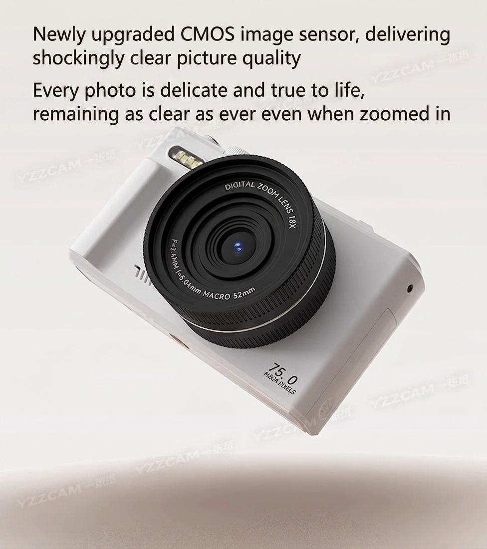 5K Digital Camera 75MP with 3-Inch 180° Flip Screen, WiFi Sharing, 18x Zoom, Smart Beauty Mode, 1150mAh Battery