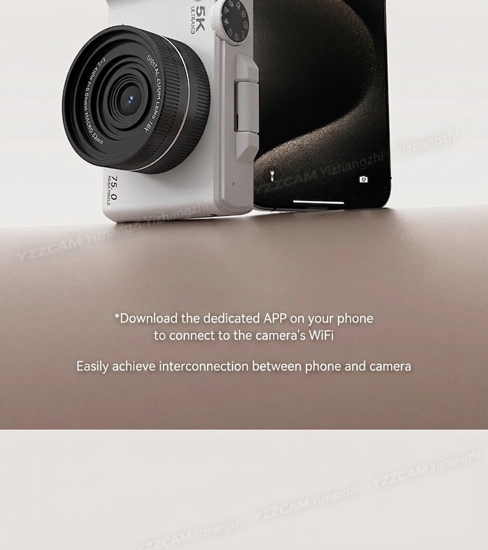 5K Digital Camera 75MP with 3-Inch 180° Flip Screen, WiFi Sharing, 18x Zoom, Smart Beauty Mode, 1150mAh Battery