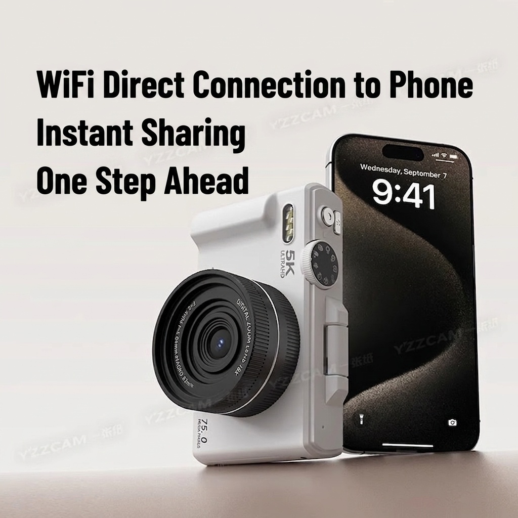 5K Digital Camera 75MP with 3-Inch 180° Flip Screen, WiFi Sharing, 18x Zoom, Smart Beauty Mode, 1150mAh Battery