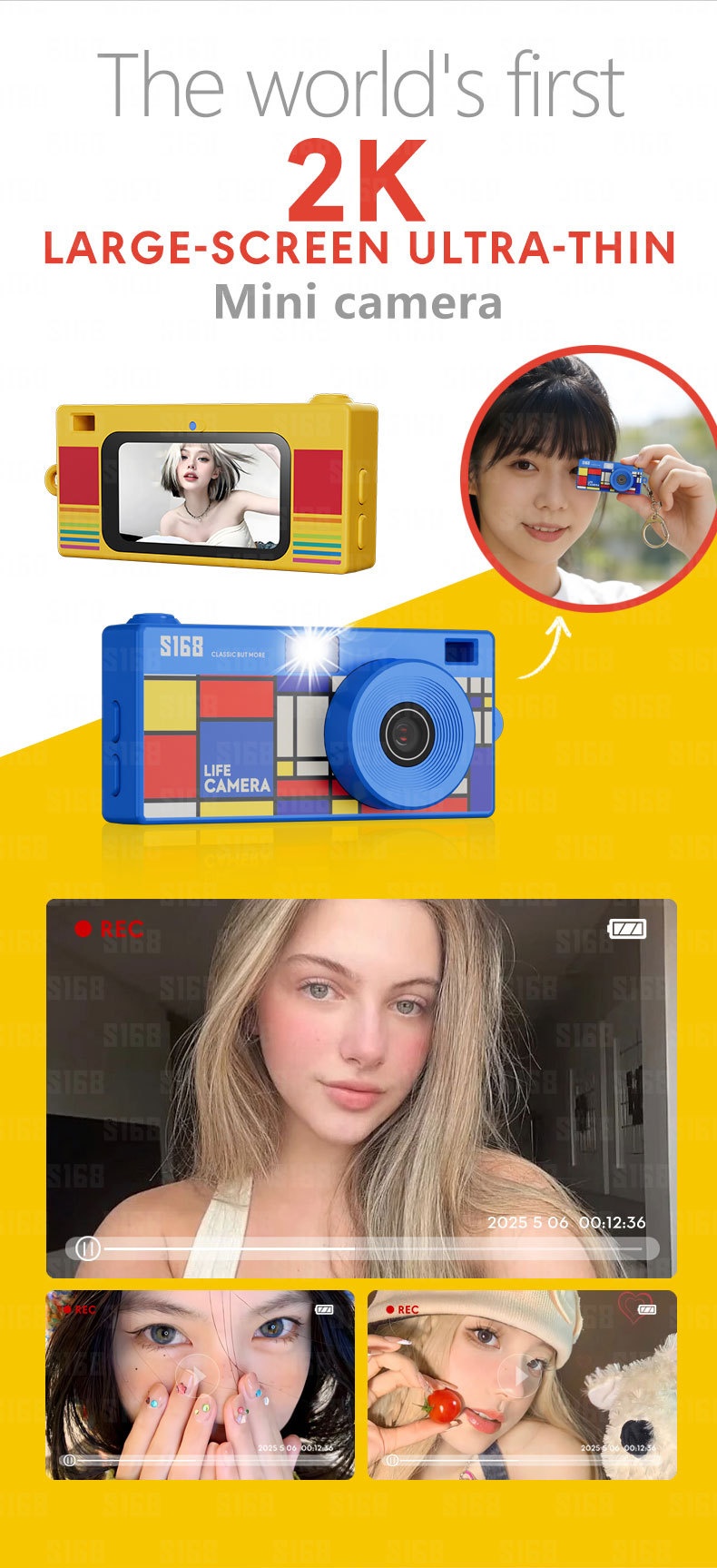 S168 Life Camera 2K Ultra-Thin Mini Digital Camera Keychain, 48MP Photos, 1.47-Inch IPS Color Screen