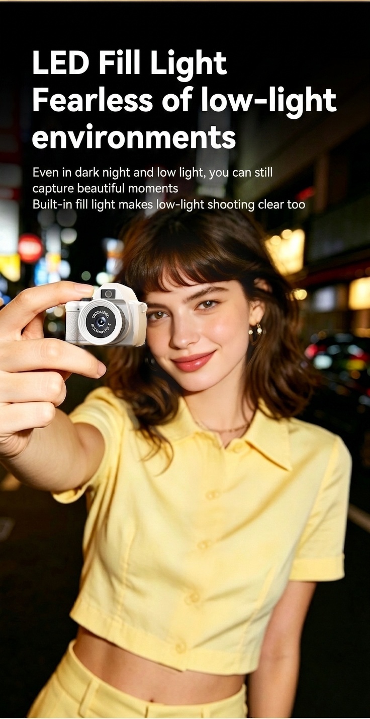 Mini cámara digital portátil de doble lente 1080P para vlogging, pantalla IPS de 1,47 pulgadas, batería de 250 mAh, carga tipo C.