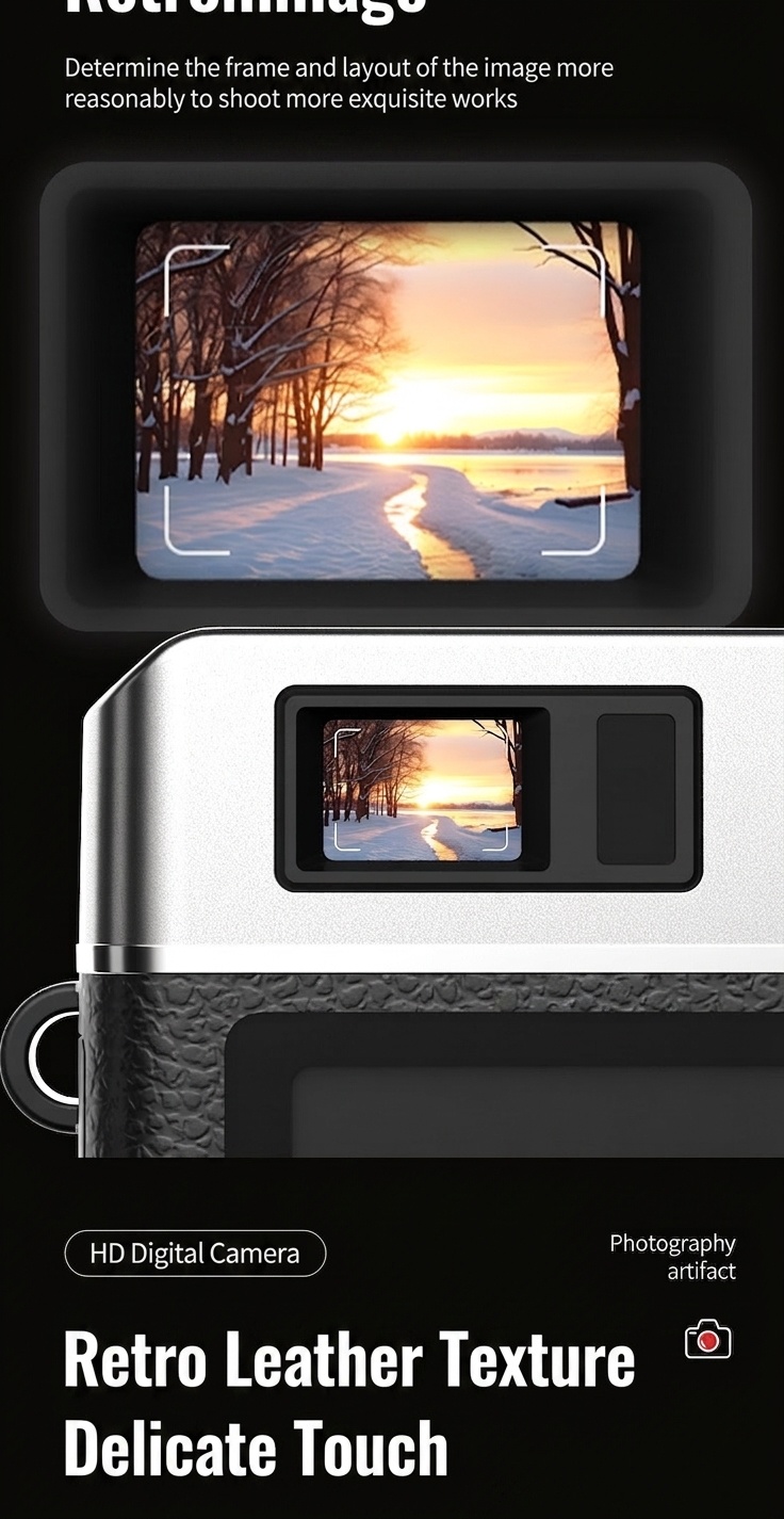 Retro Mini Digital Camera 4K HD Portable Vlogging Cam, 64MP Sensor, 16X Zoom, AF Autofocus, OTG Transmission
