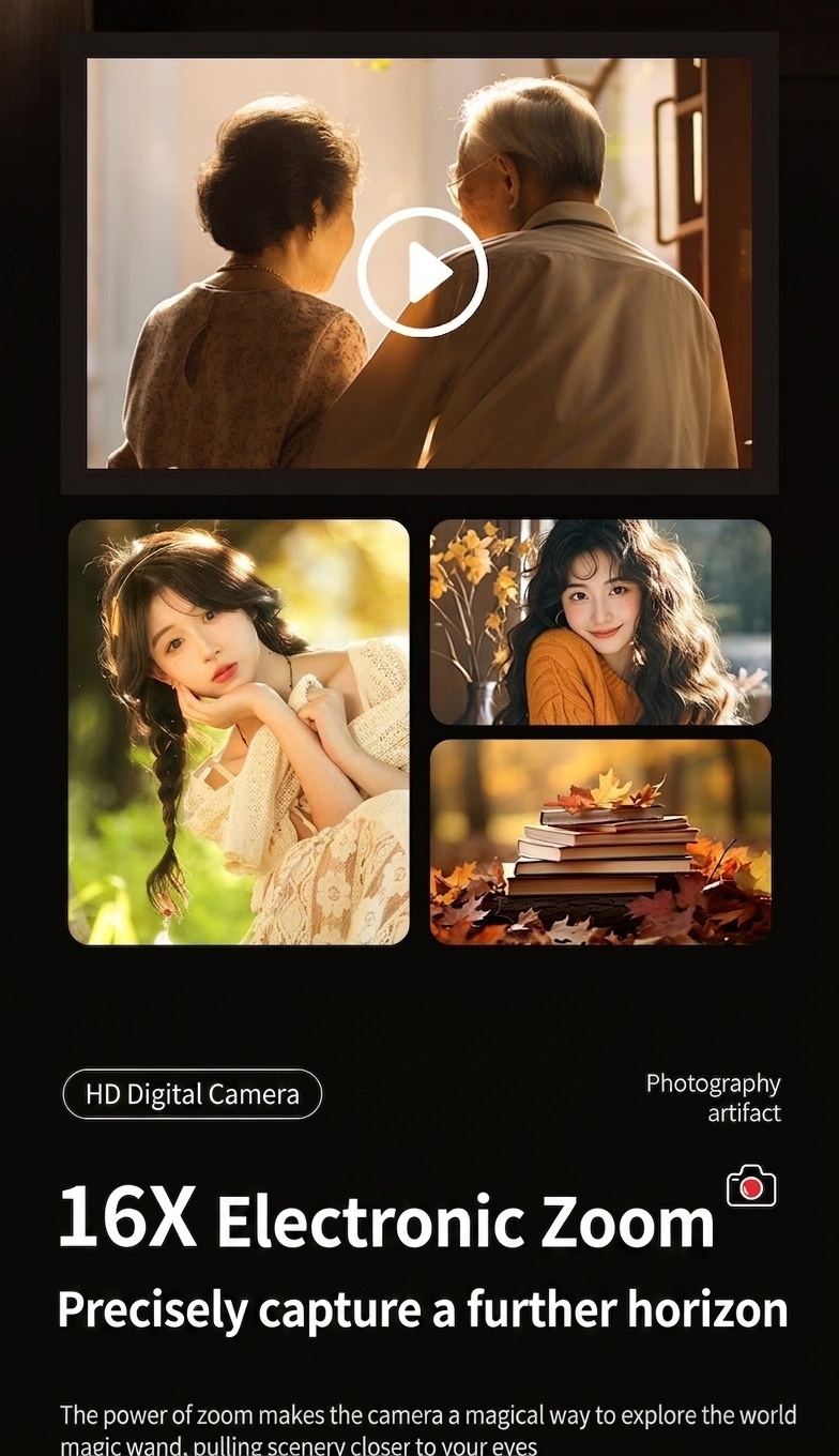 Retro Mini Digital Camera 4K HD Portable Vlogging Cam, 64MP Sensor, 16X Zoom, AF Autofocus, OTG Transmission