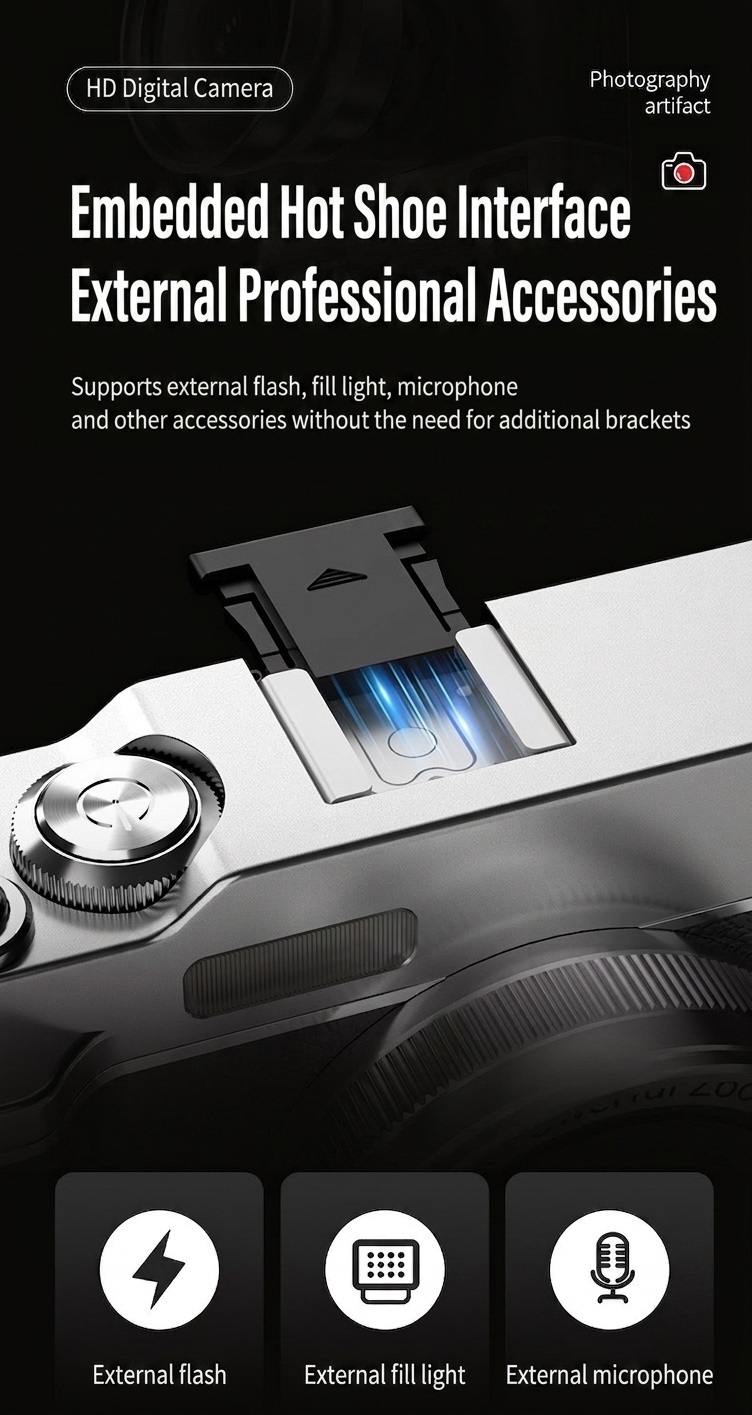 Retro Mini Digital Camera 4K HD Portable Vlogging Cam, 64MP Sensor, 16X Zoom, AF Autofocus, OTG Transmission