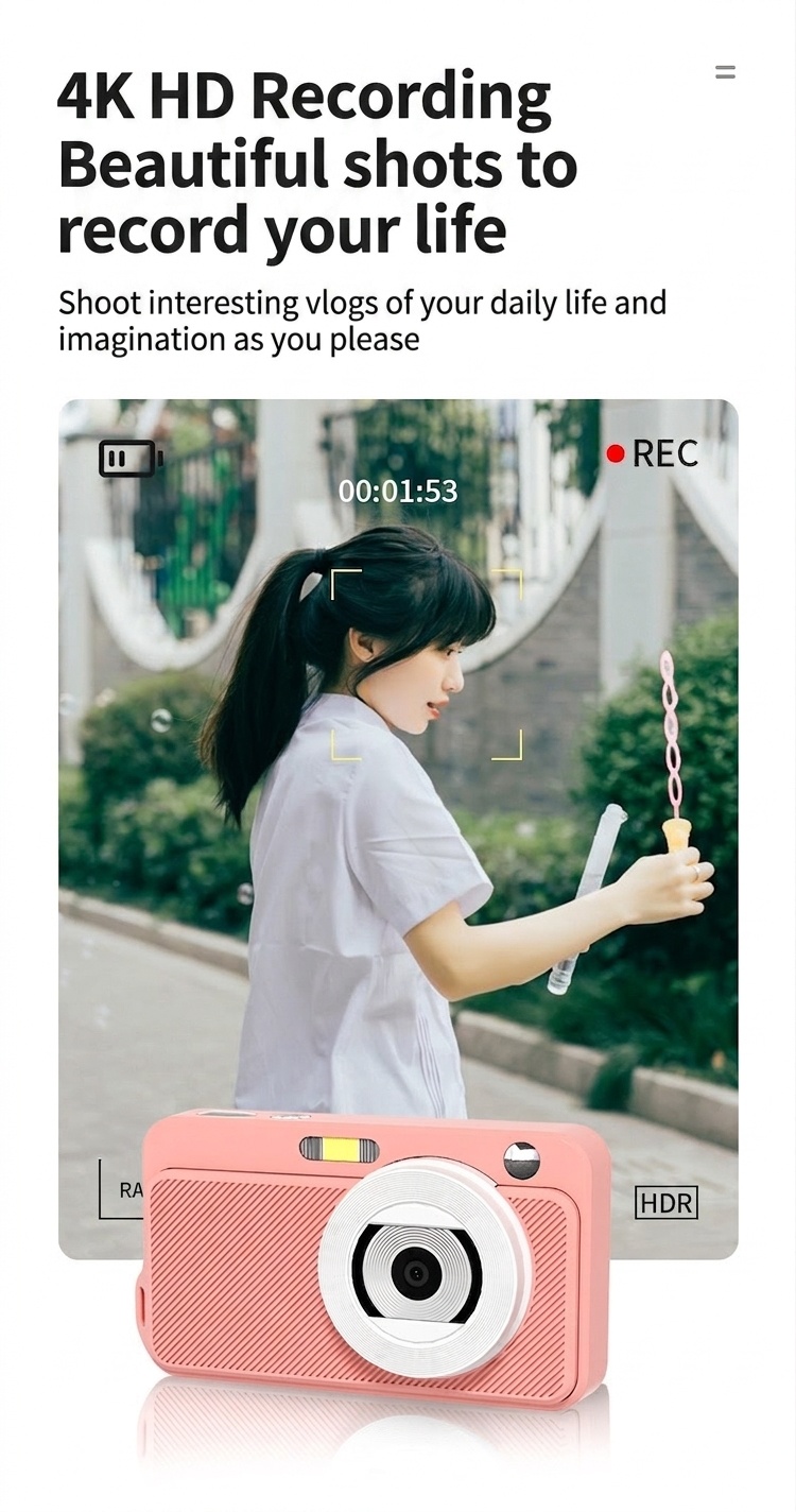 Cámara digital 4K de 50 MP con zoom 16X, cámara compacta para vlogging, pantalla de 2,88 pulgadas, enfoque automático y estabilización electrónica de imagen.