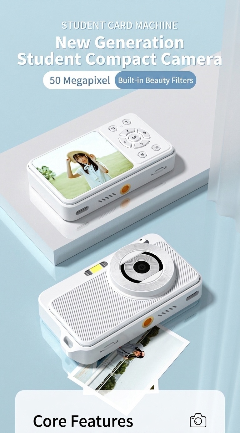 Cámara digital 4K de 50 MP con zoom 16X, cámara compacta para vlogging, pantalla de 2,88 pulgadas, enfoque automático y estabilización electrónica de imagen.