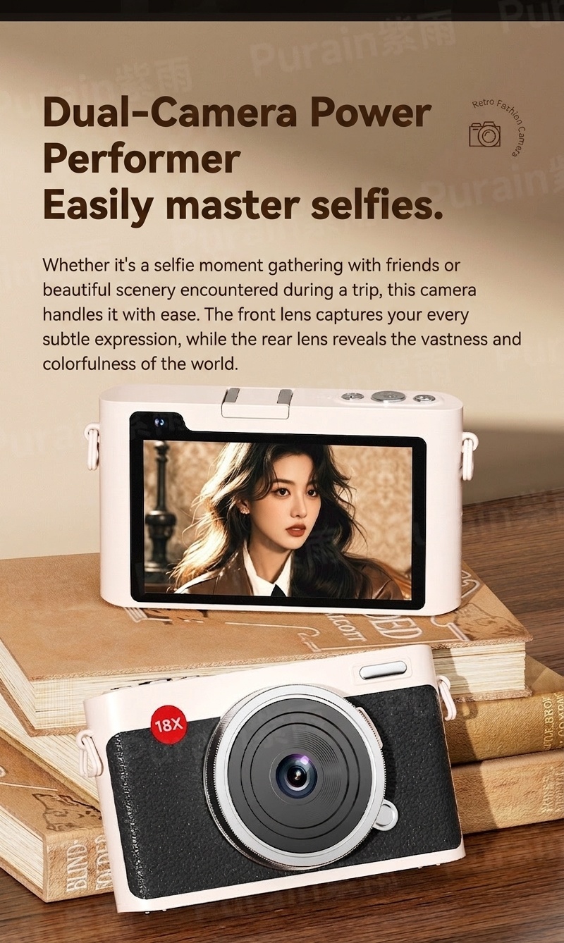 Retro Digital Camera 72MP 5K Video Point and Shoot, WiFi Sharing, 18X Digital Zoom, 4-Inch Touch Screen