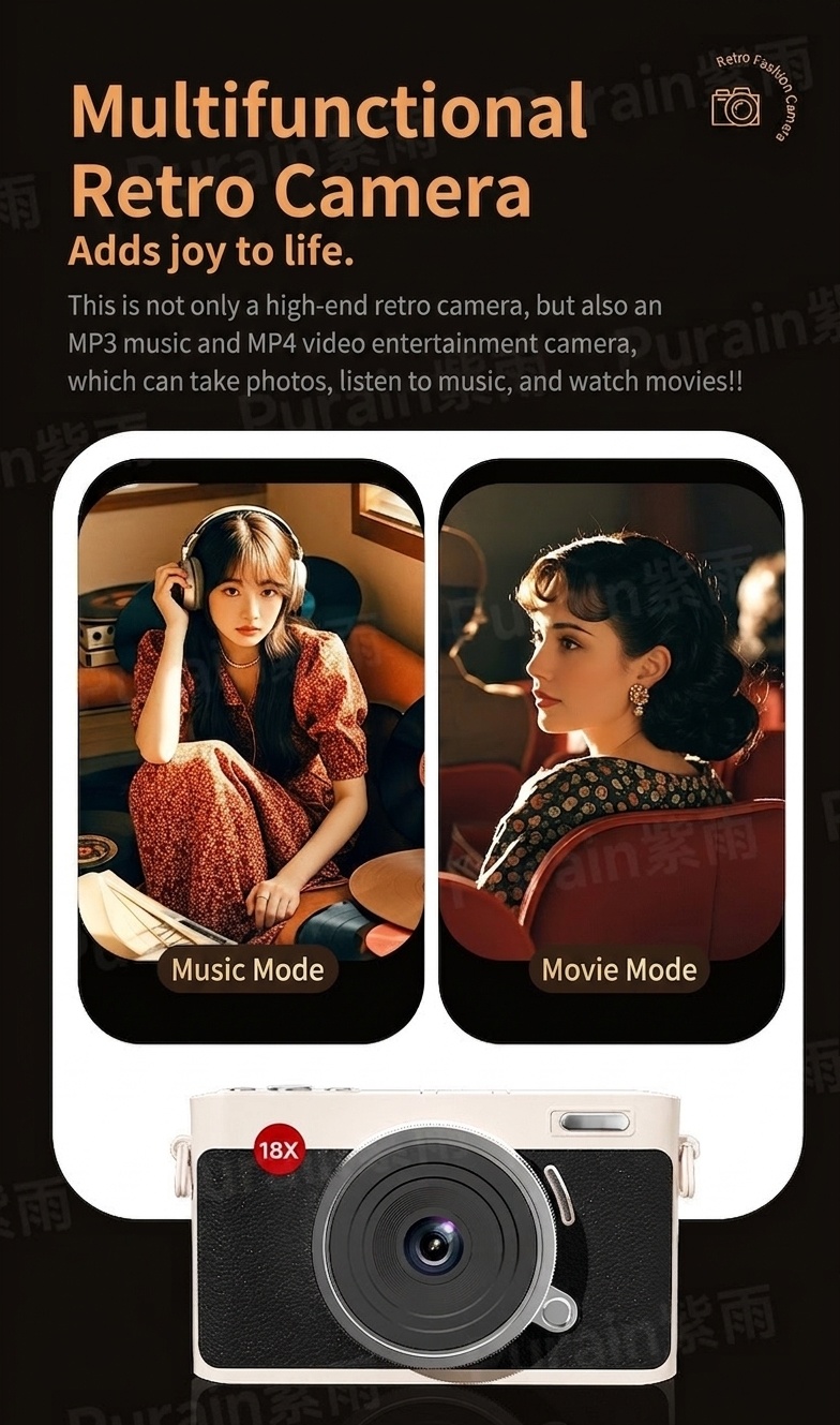 Retro Digital Camera 72MP 5K Video Point and Shoot, WiFi Sharing, 18X Digital Zoom, 4-Inch Touch Screen