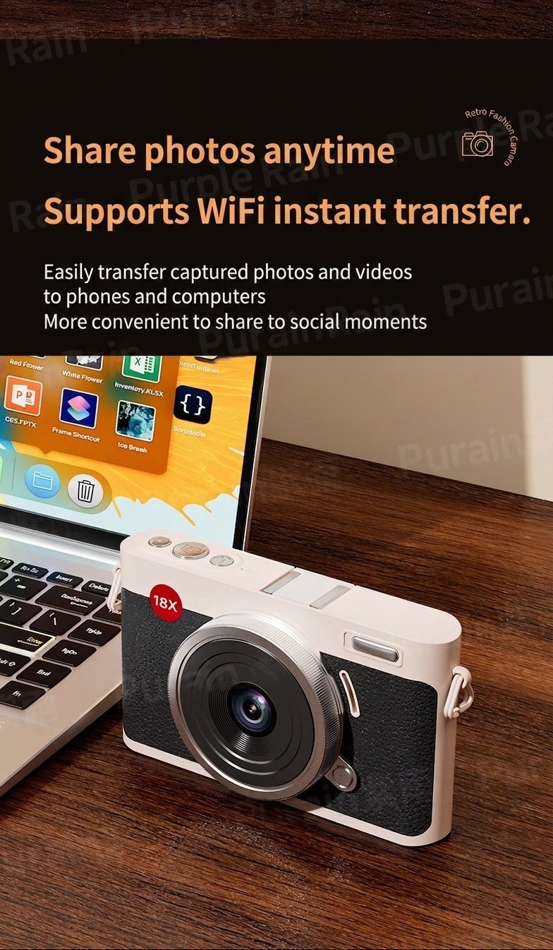 Retro Digital Camera 72MP 5K Video Point and Shoot, WiFi Sharing, 18X Digital Zoom, 4-Inch Touch Screen