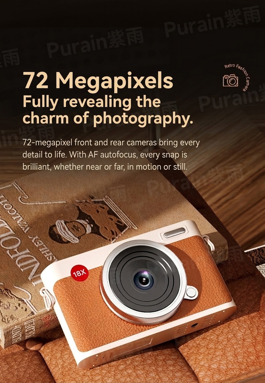 Retro Digital Camera 72MP 5K Video Point and Shoot, WiFi Sharing, 18X Digital Zoom, 4-Inch Touch Screen