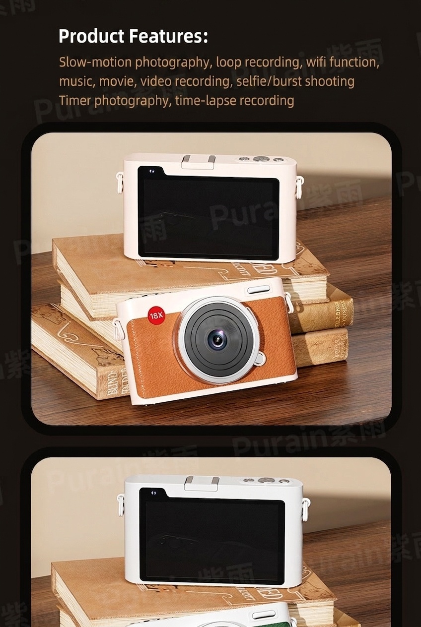 Retro Digital Camera 72MP 5K Video Point and Shoot, WiFi Sharing, 18X Digital Zoom, 4-Inch Touch Screen