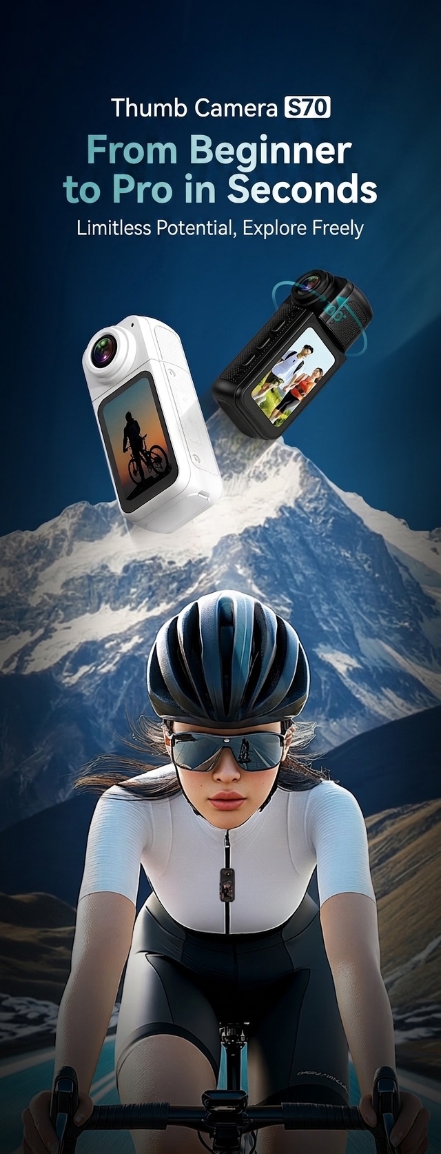 Mini 2.7K Action Camera with 180° Rotating Lens, Ultra-Light 35g, WiFi App Control, 60-Minute Battery Life
