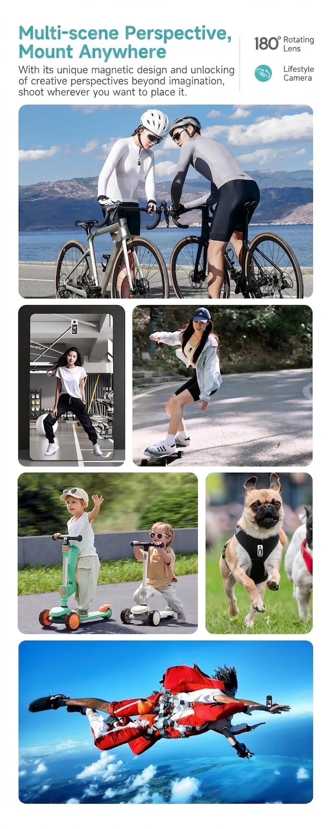 Mini 2.7K Action Camera with 180° Rotating Lens, Ultra-Light 35g, WiFi App Control, 60-Minute Battery Life