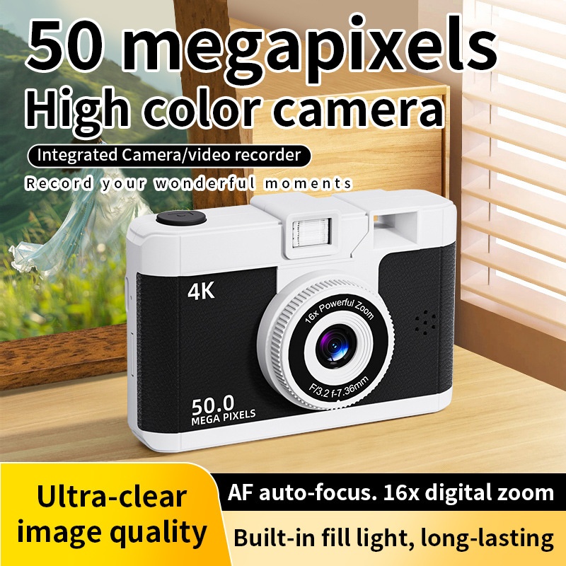 50MP 4K Digital Camera with 16x Digital Zoom, Wi-Fi Transfer, 2.4-Inch IPS Screen, MP3 Playback, 800mAh Battery
