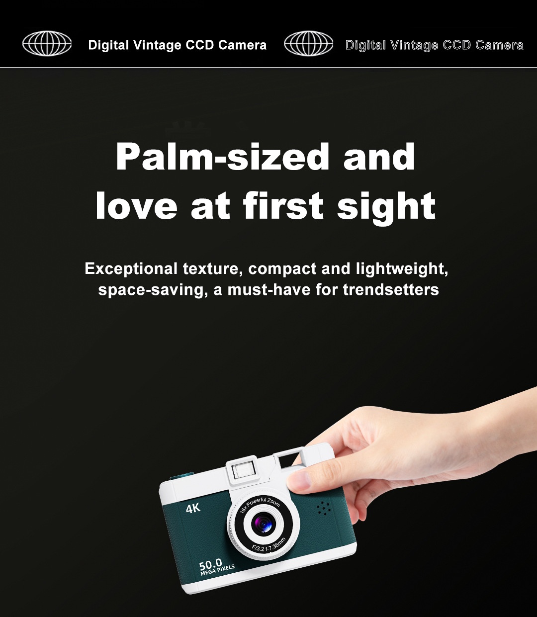 50MP 4K Digital Camera with 16x Digital Zoom, Wi-Fi Transfer, 2.4-Inch IPS Screen, MP3 Playback, 800mAh Battery
