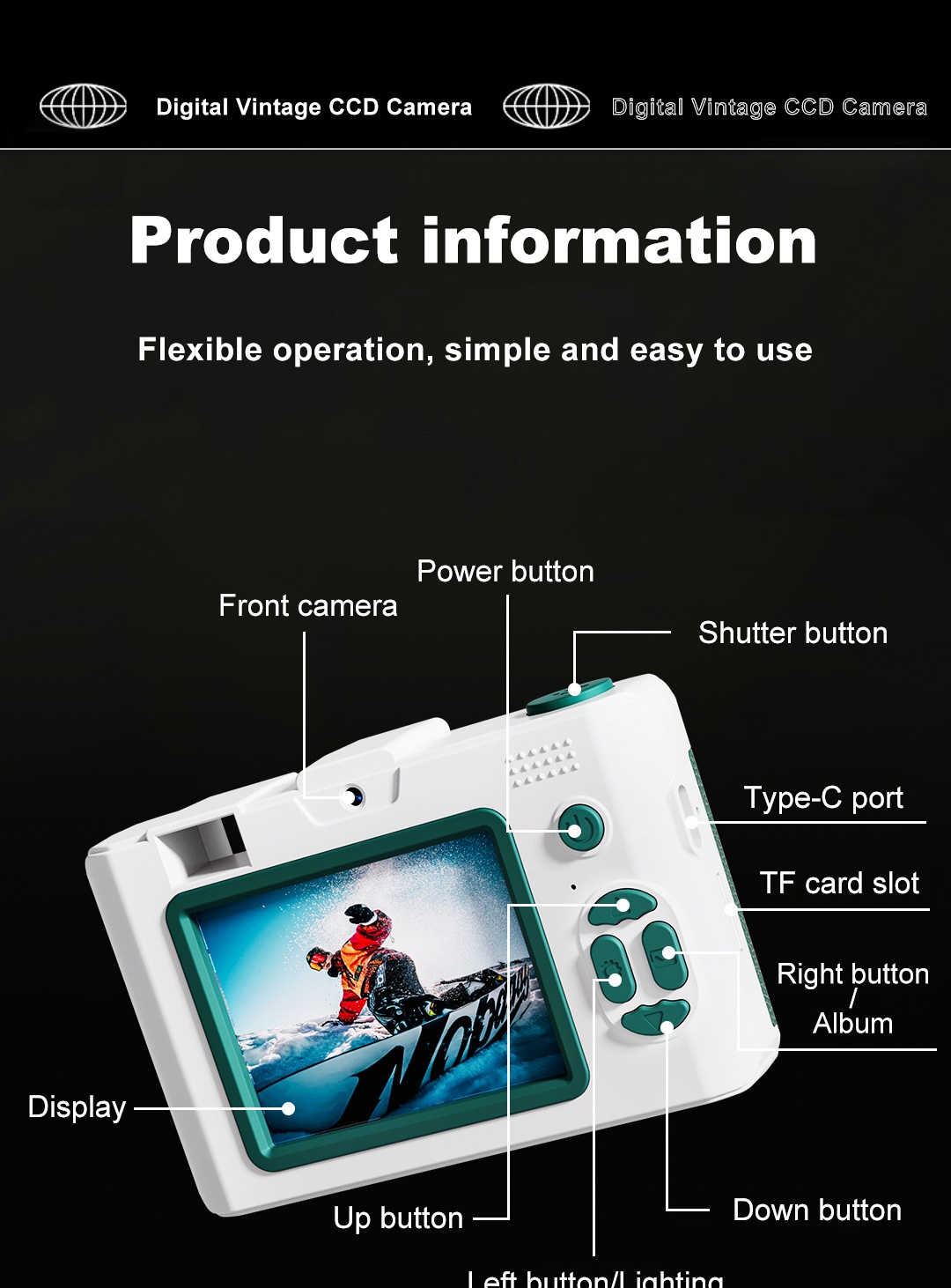 50MP 4K Digital Camera with 16x Digital Zoom, Wi-Fi Transfer, 2.4-Inch IPS Screen, MP3 Playback, 800mAh Battery