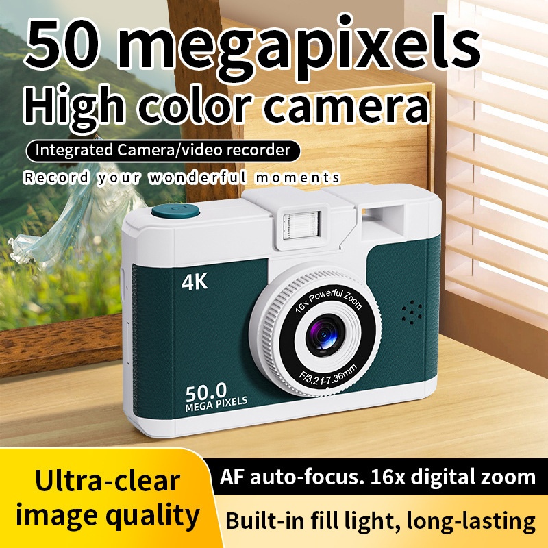 50MP 4K Digital Camera with 16x Digital Zoom, Wi-Fi Transfer, 2.4-Inch IPS Screen, MP3 Playback, 800mAh Battery