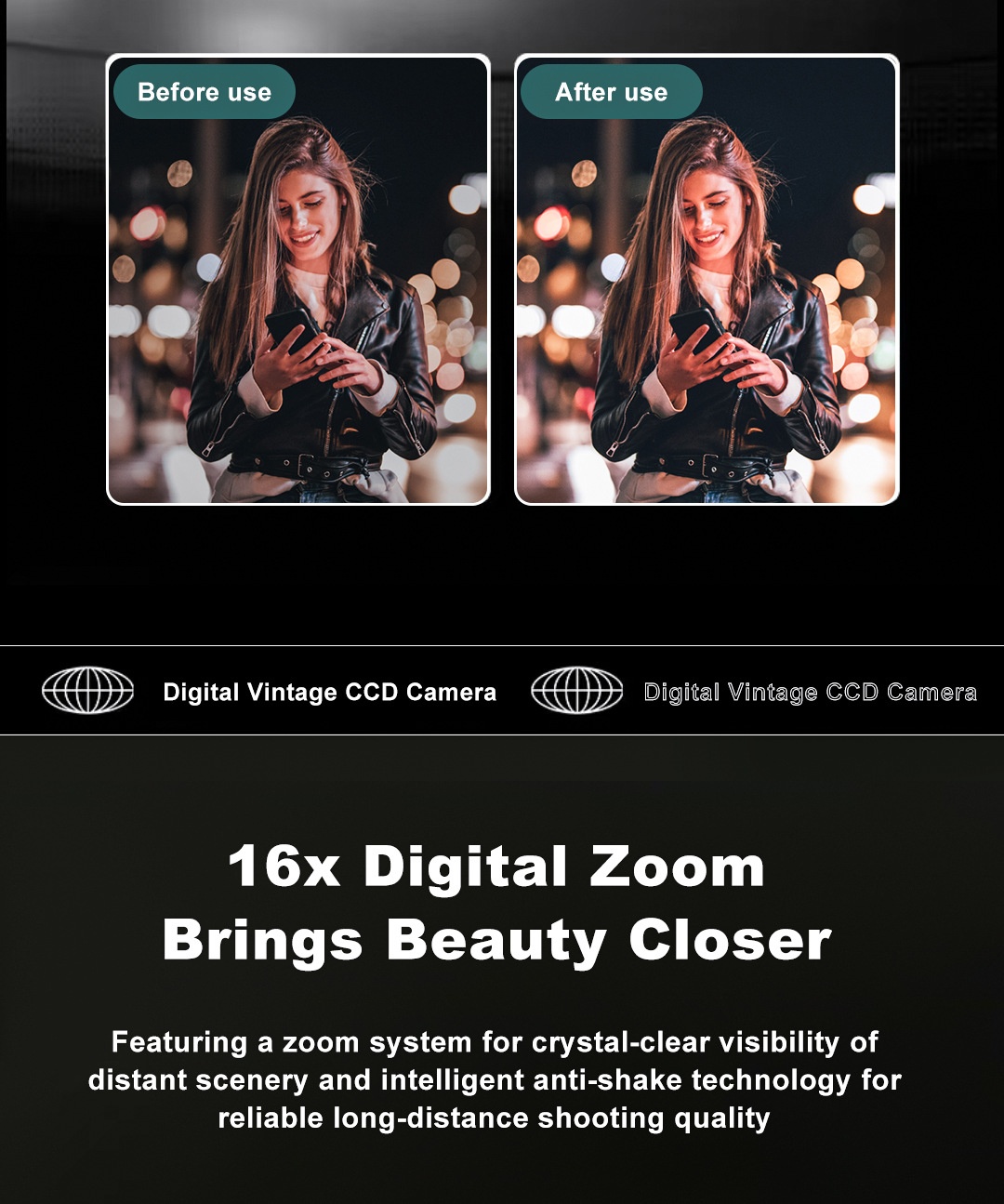 50MP 4K Digital Camera with 16x Digital Zoom, Wi-Fi Transfer, 2.4-Inch IPS Screen, MP3 Playback, 800mAh Battery