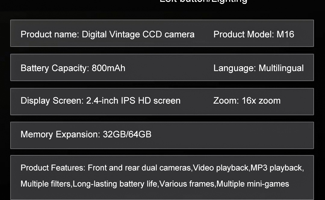 50MP 4K Digital Camera with 16x Digital Zoom, Wi-Fi Transfer, 2.4-Inch IPS Screen, MP3 Playback, 800mAh Battery