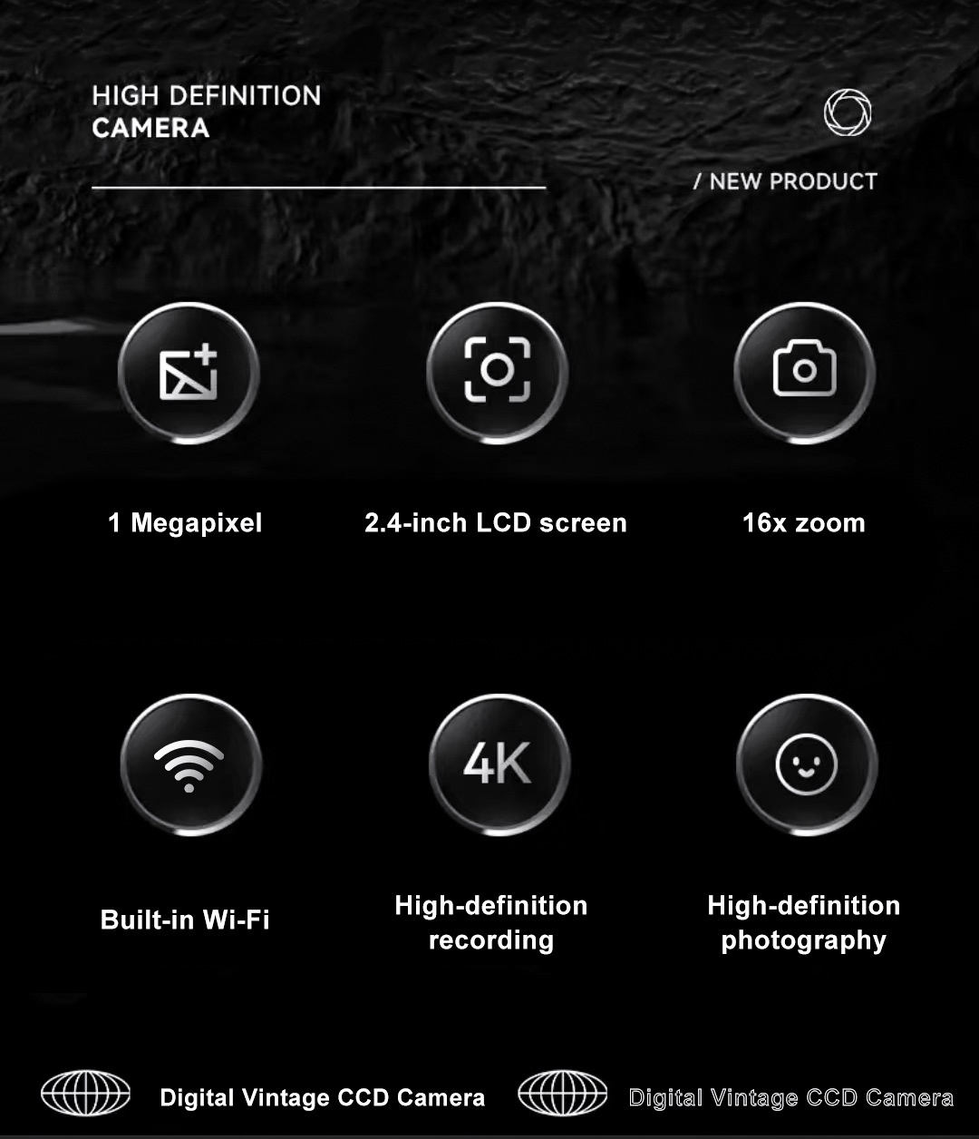 50MP 4K Digital Camera with 16x Digital Zoom, Wi-Fi Transfer, 2.4-Inch IPS Screen, MP3 Playback, 800mAh Battery