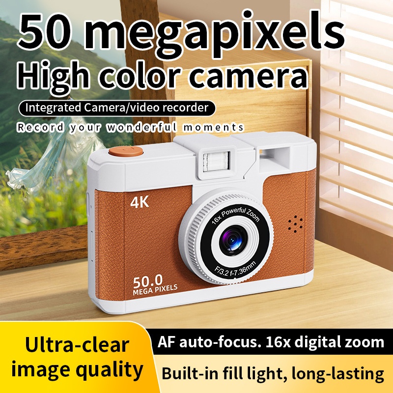 50MP 4K Digital Camera with 16x Digital Zoom, Wi-Fi Transfer, 2.4-Inch IPS Screen, MP3 Playback, 800mAh Battery