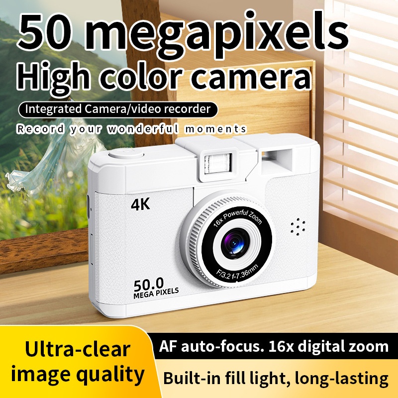 50MP 4K Digital Camera with 16x Digital Zoom, Wi-Fi Transfer, 2.4-Inch IPS Screen, MP3 Playback, 800mAh Battery
