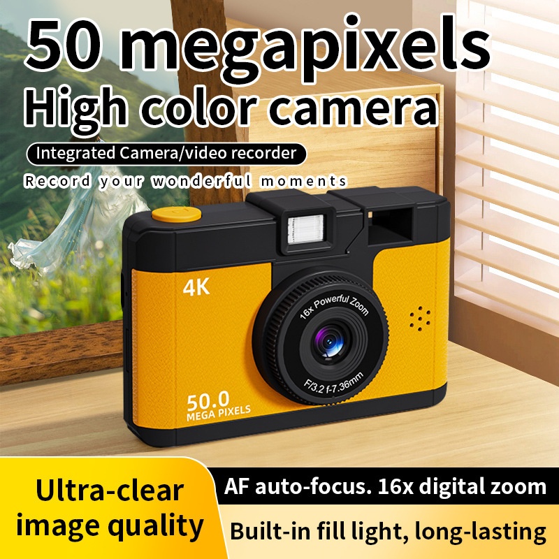 50MP 4K Digital Camera with 16x Digital Zoom, Wi-Fi Transfer, 2.4-Inch IPS Screen, MP3 Playback, 800mAh Battery