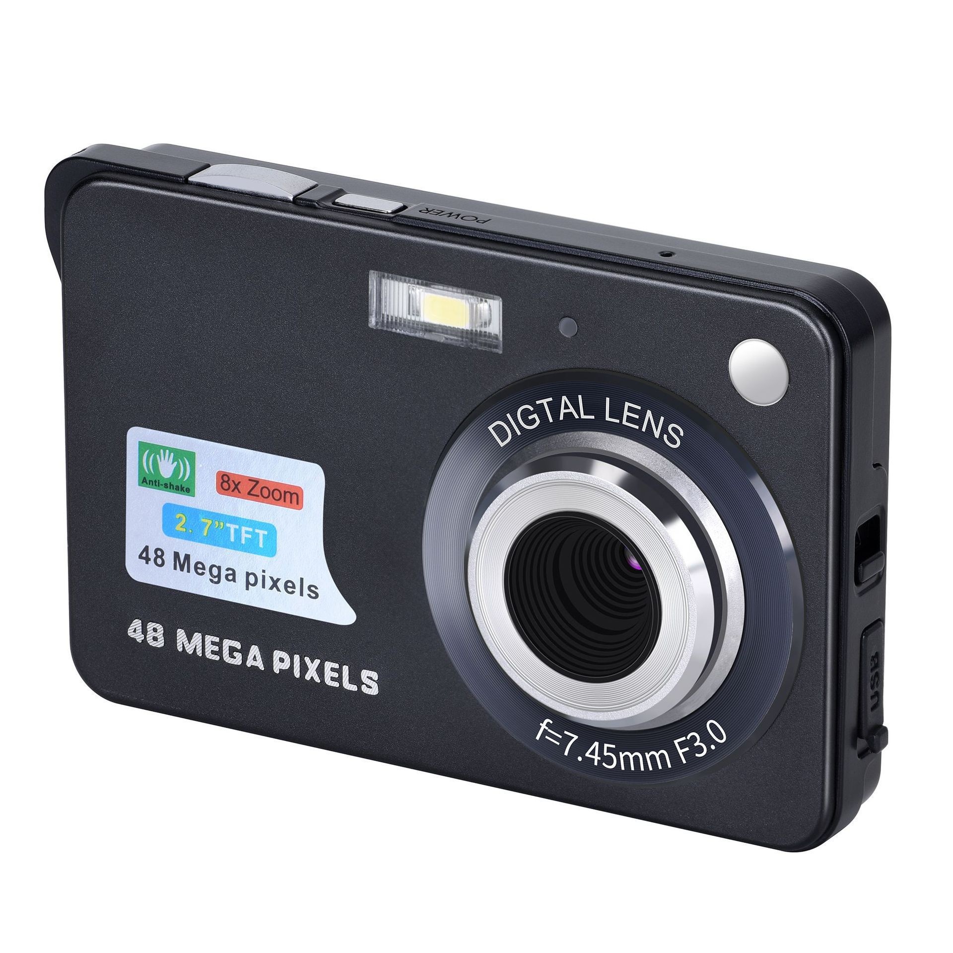 Compact Digital Camera 48MP Point and Shoot, 8X Digital Zoom, 2.7-Inch TFT Screen, Anti-Shake Technology