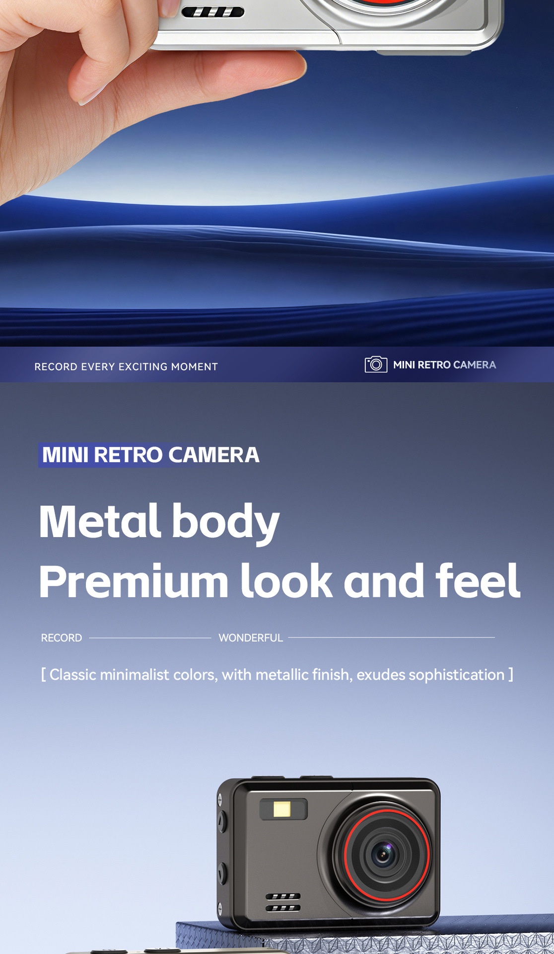 Mini caméra rétro HD 1080p, caméscope numérique portable en alliage de zinc, photos 2 MP, filtres intégrés
