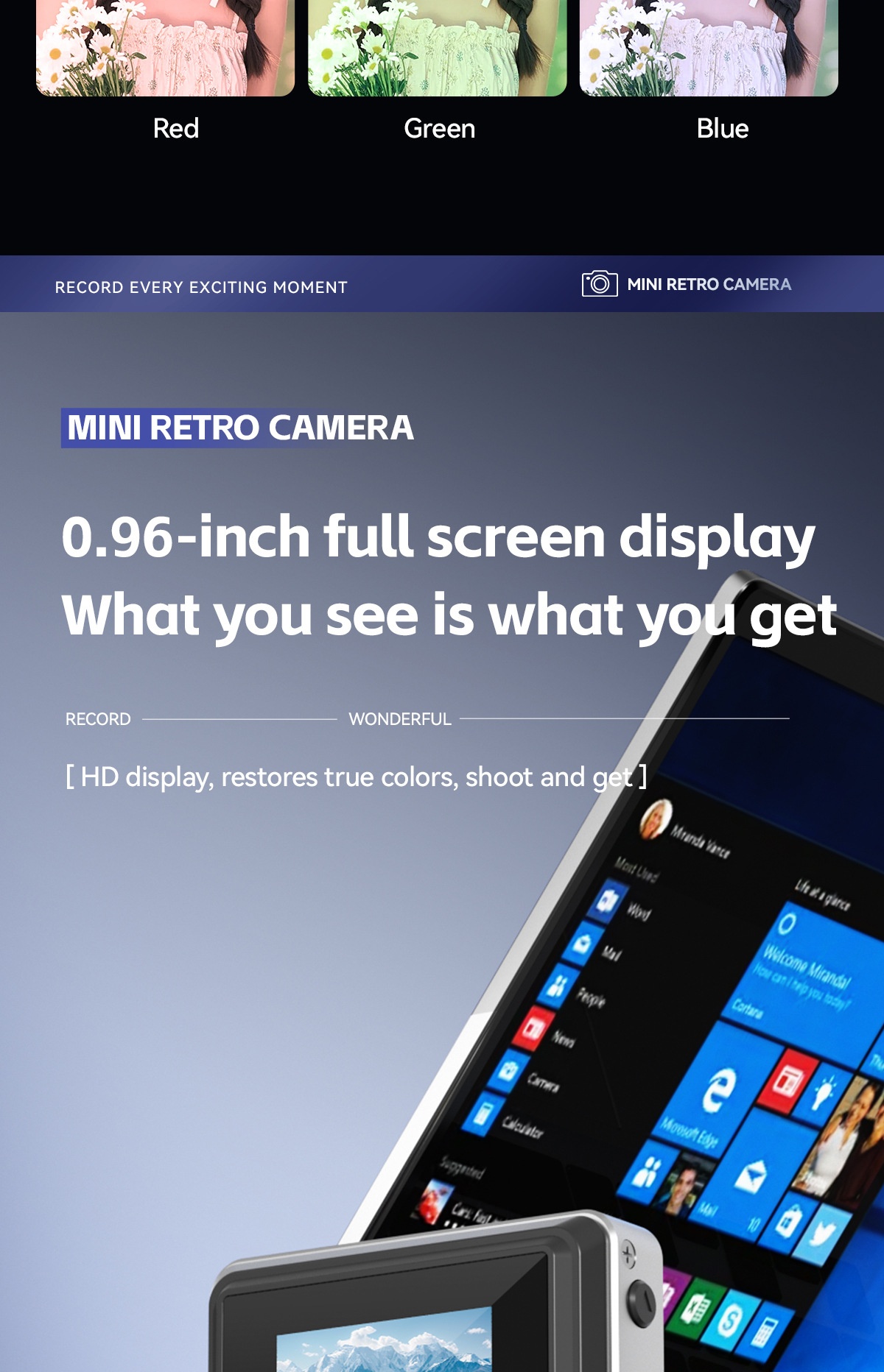 Mini caméra rétro HD 1080p, caméscope numérique portable en alliage de zinc, photos 2 MP, filtres intégrés