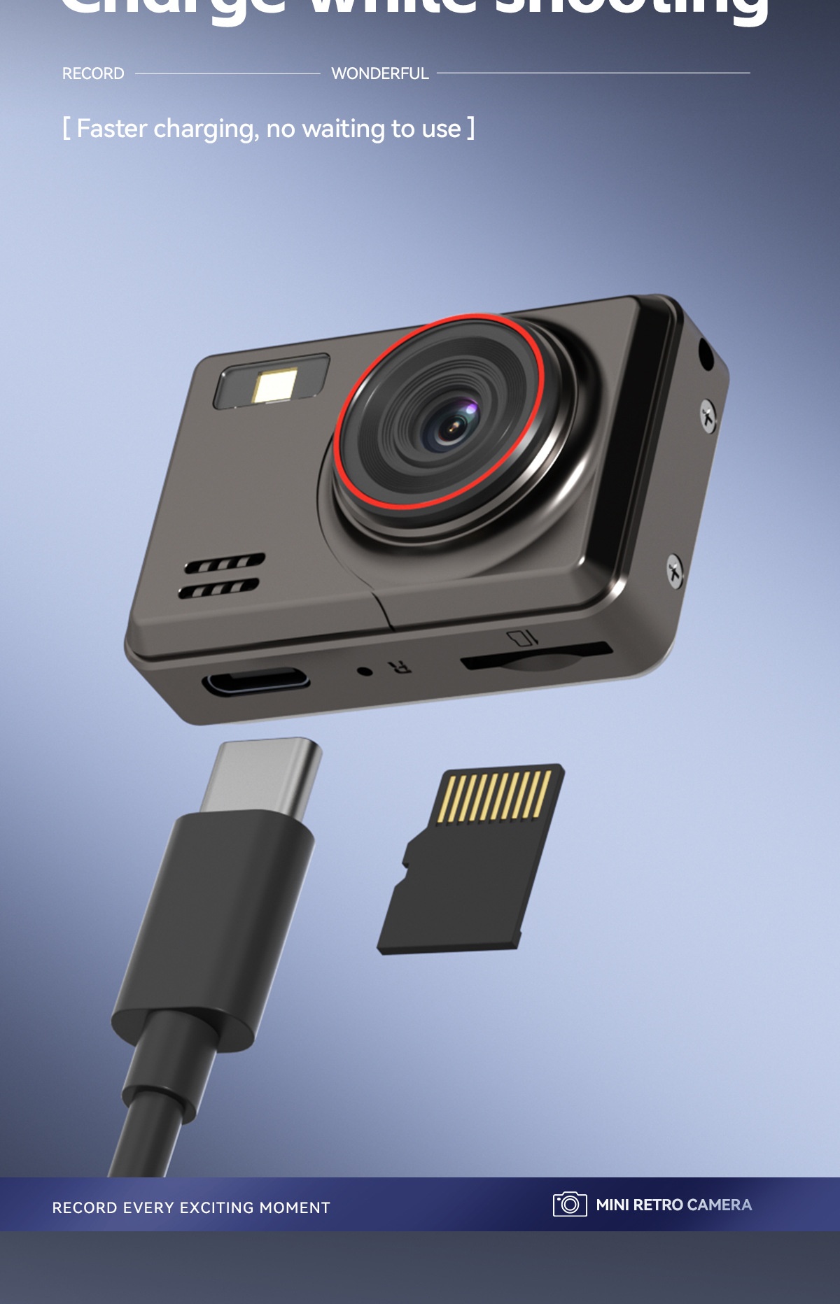 Mini caméra rétro HD 1080p, caméscope numérique portable en alliage de zinc, photos 2 MP, filtres intégrés