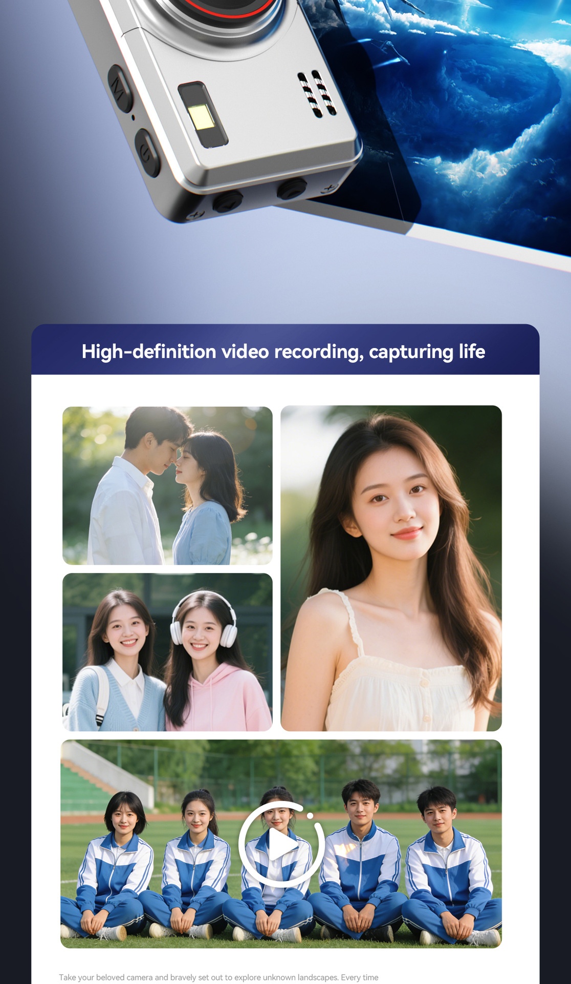 Mini caméra rétro HD 1080p, caméscope numérique portable en alliage de zinc, photos 2 MP, filtres intégrés