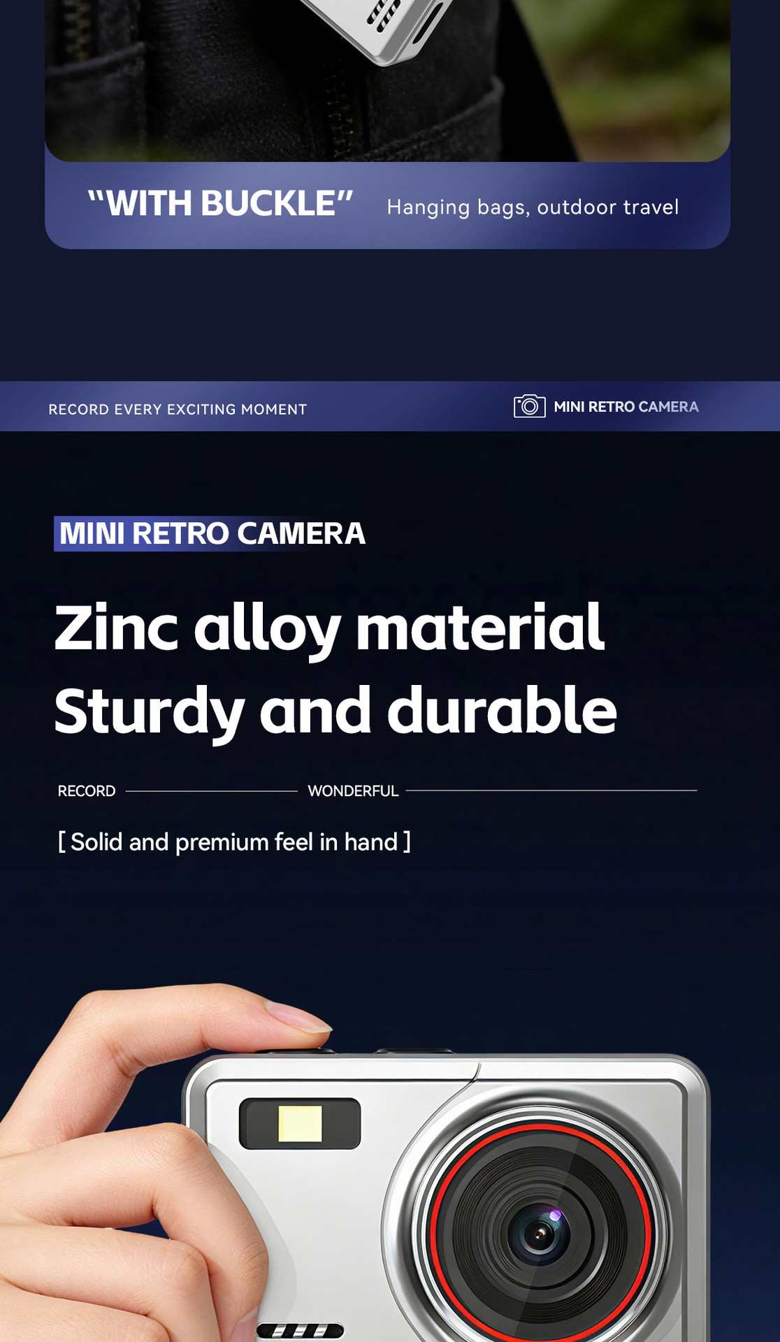 Mini caméra rétro HD 1080p, caméscope numérique portable en alliage de zinc, photos 2 MP, filtres intégrés