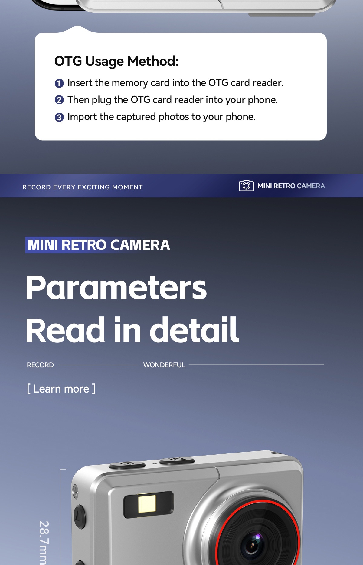 Mini caméra rétro HD 1080p, caméscope numérique portable en alliage de zinc, photos 2 MP, filtres intégrés