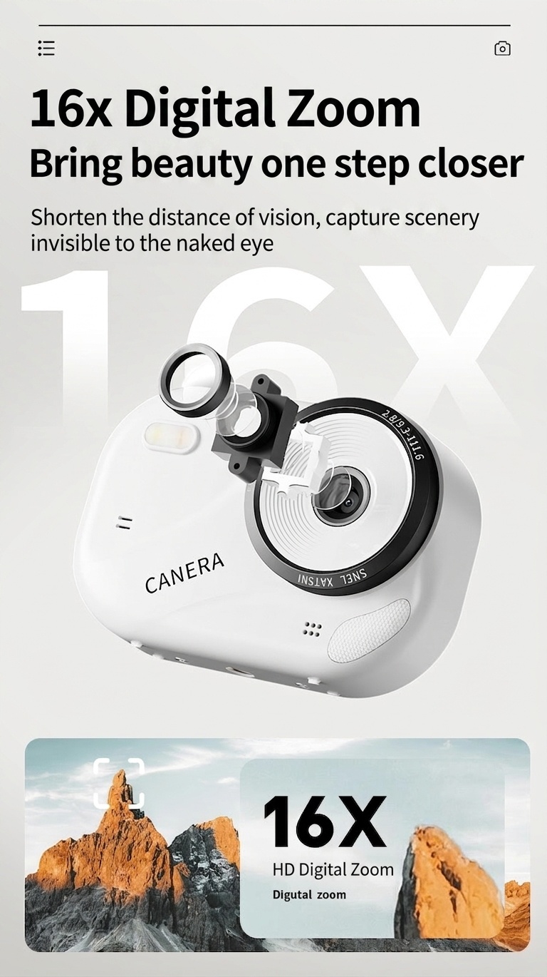 48MP 4K Digital Camera with 16X Digital Zoom, Auto-Focus, Built-in MP3 Player, Anti-Shake, 1200mAh Battery